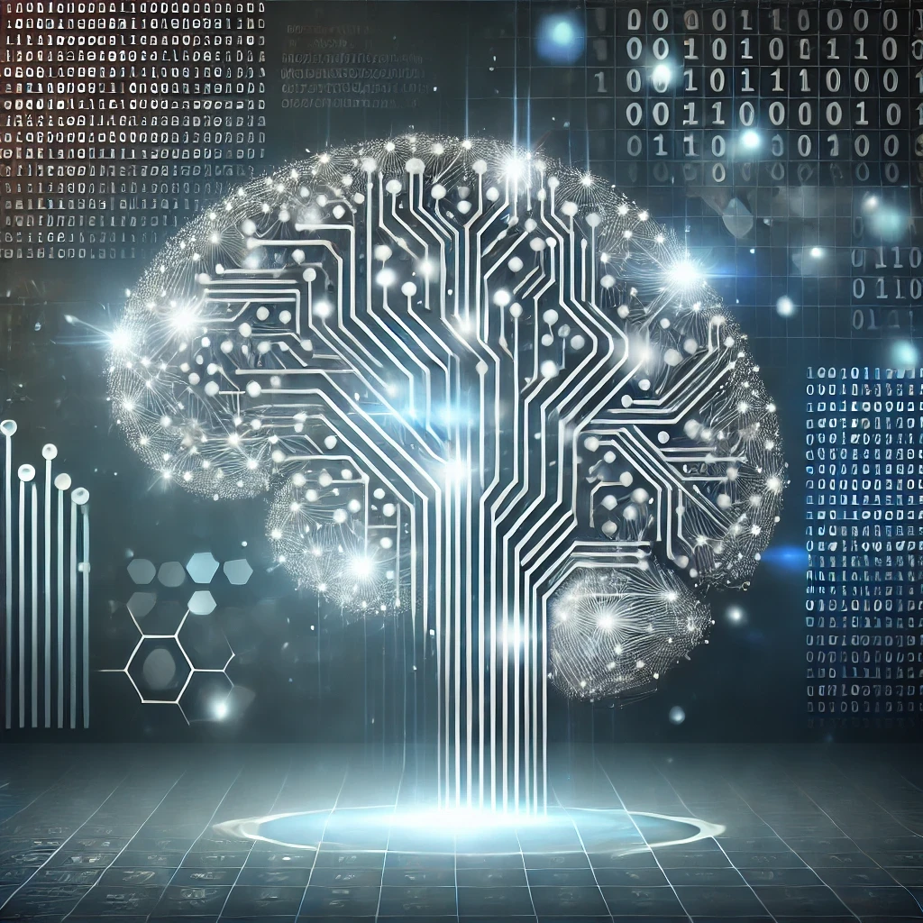 DALL·E 2025 01 22 10.45.07 A sleek and modern cover image for a blog about artificial intelligence and data security. The image features an abstract glowing neural network in th